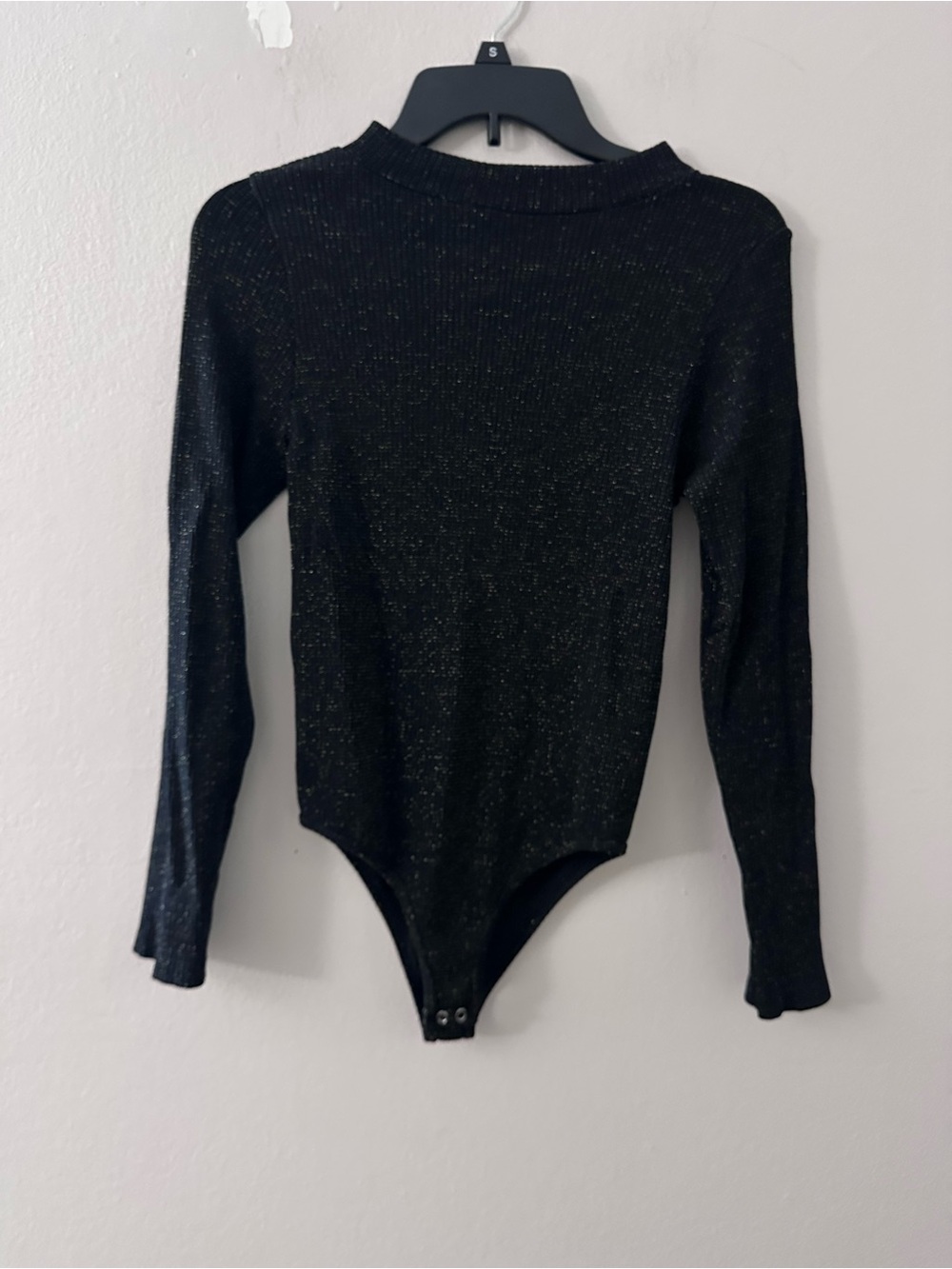 Black with Golden Sparkle Long-Sleeve Bodysuit